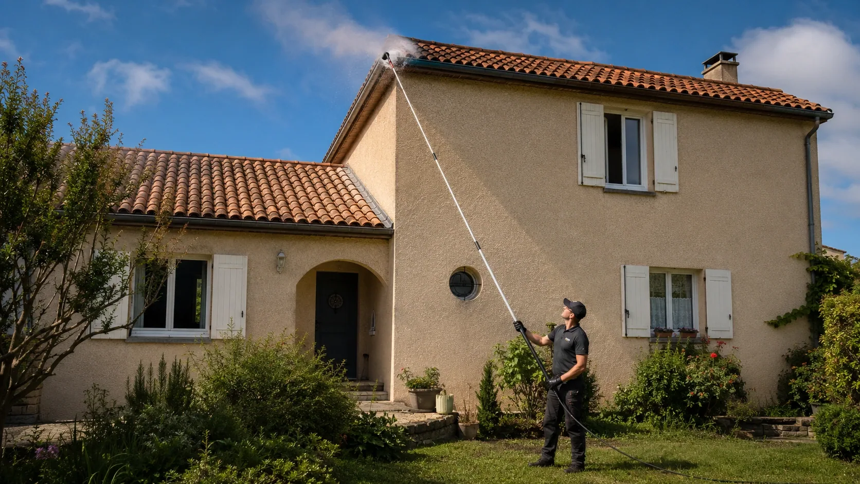 Façade et toiture nettoyées par Jasperge